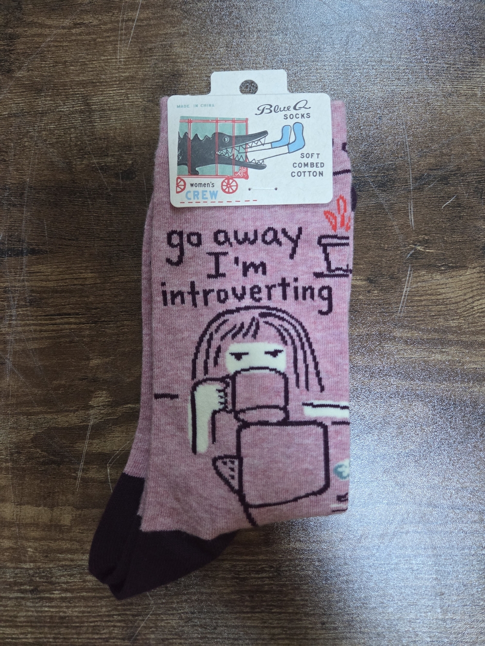 Blue Q Women's Crew Socks - Pink and Tan Novelty Socks (Pair) - Picture 3 of 5